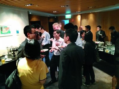 Jennifer Baxter, David Bell talking to Jill Withers and Chao Qiao