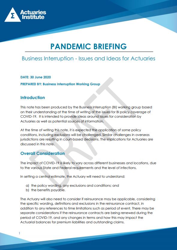 Pandemic Briefing - Business Interruption - Actuaries Digital ...